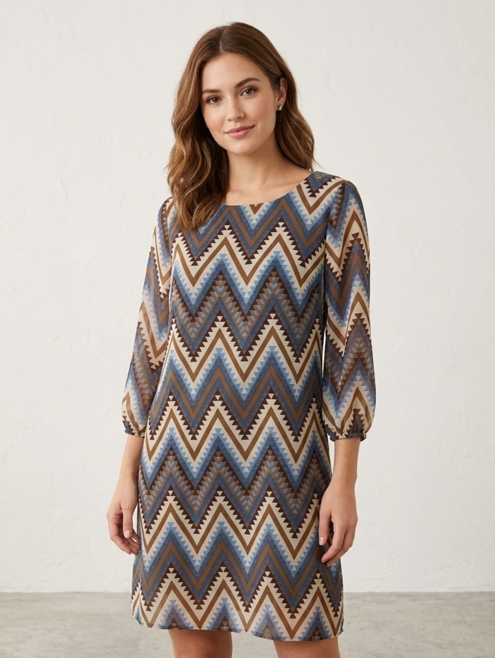 Wrangler Geometric Chevron 3/4 Sleeve Shift Dress, Size medium